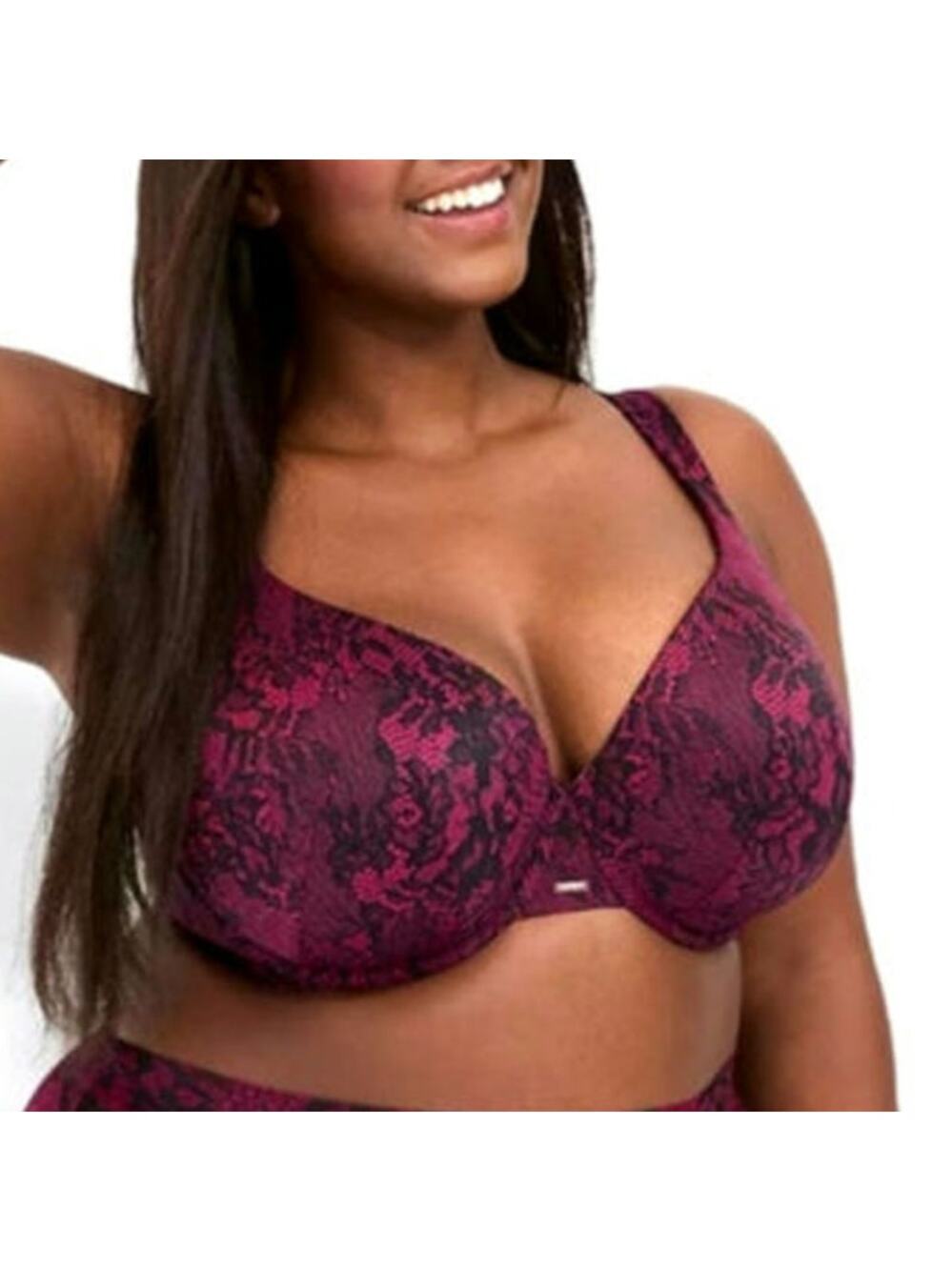 Cacique Pink Black Modern Luxe Lightly Lined Full Coverage Bra 42H Full Figure